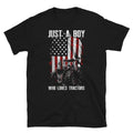 Farmer US Flag Just A Boy Who Loves Tractors T Shirt Graphic Tee – Feel-Good Design · High-Quality Print