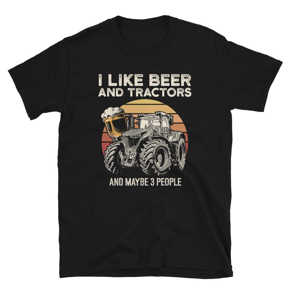 I Like Tractors And Beer Retro Sunset Farmer T Shirt Graphic Tee – Soft Feel · Great Gift For Fans
