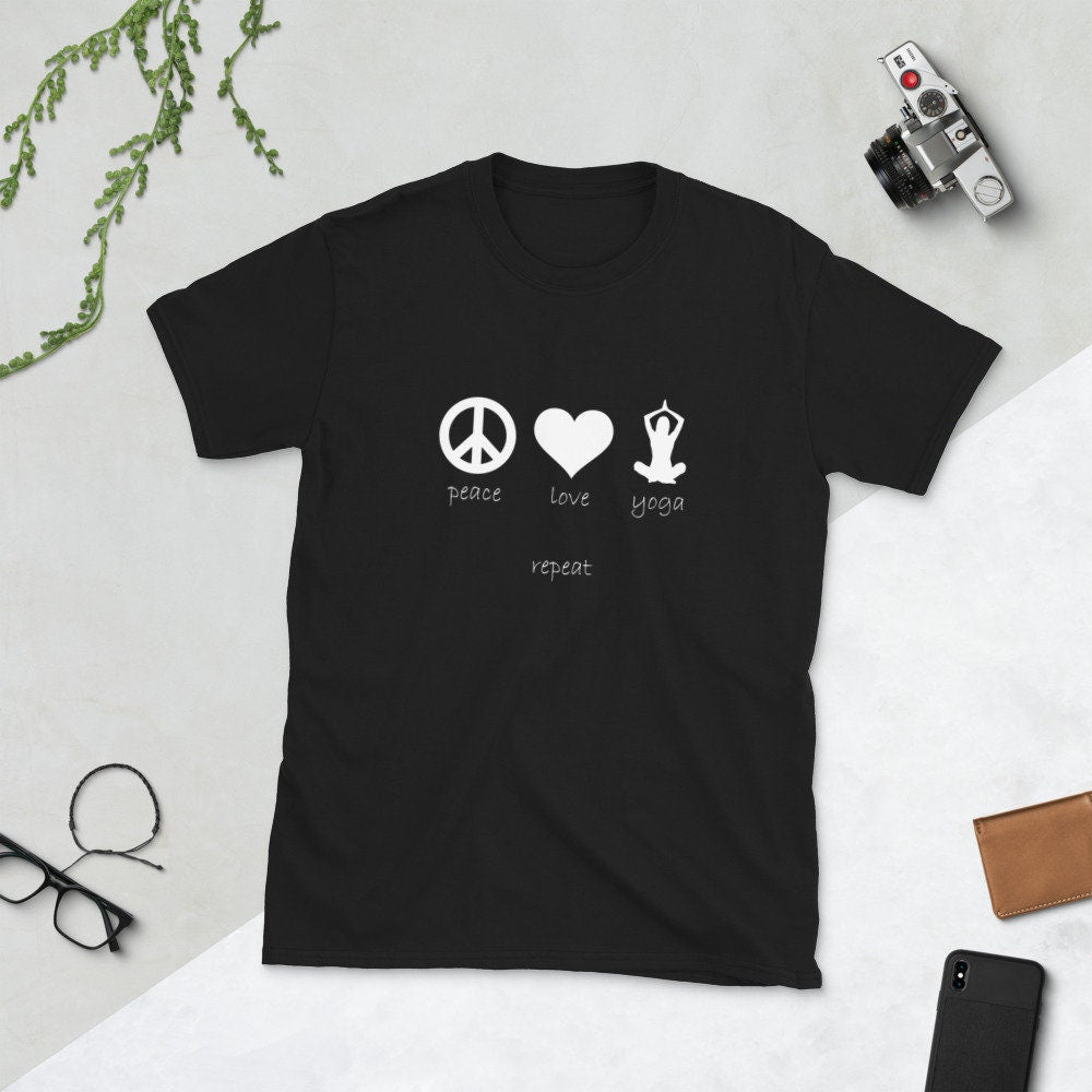 Symbols Love Yoga Repeat Peace T Shirt Graphic Tee – Aesthetic Look · Must-Have Style