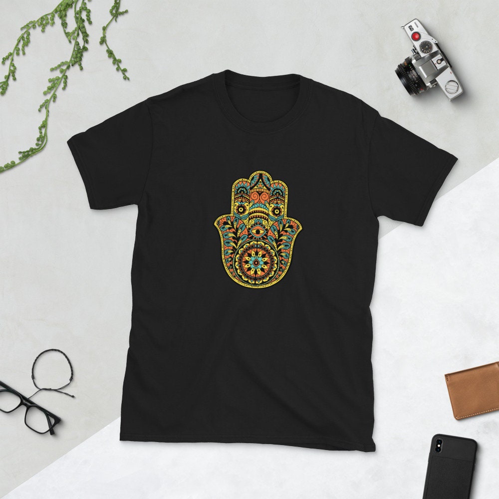 Hamsa Hand of Fatima Mandala T Shirt Graphic Tee – Cozy Vibes · High-Quality Print