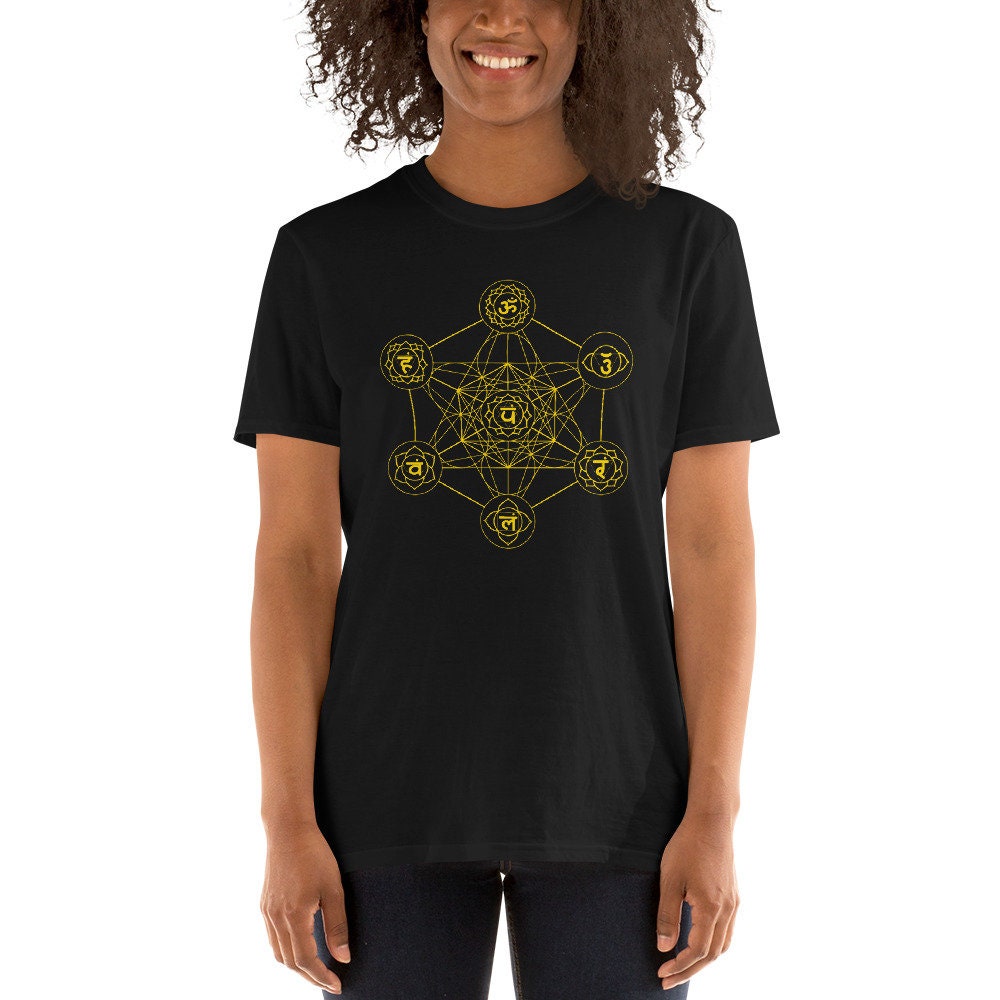 Golden Metatron Cube Om Symbol Chakra T Shirt Graphic Tee – Fan Favorite · Top Pick For Any Outfit