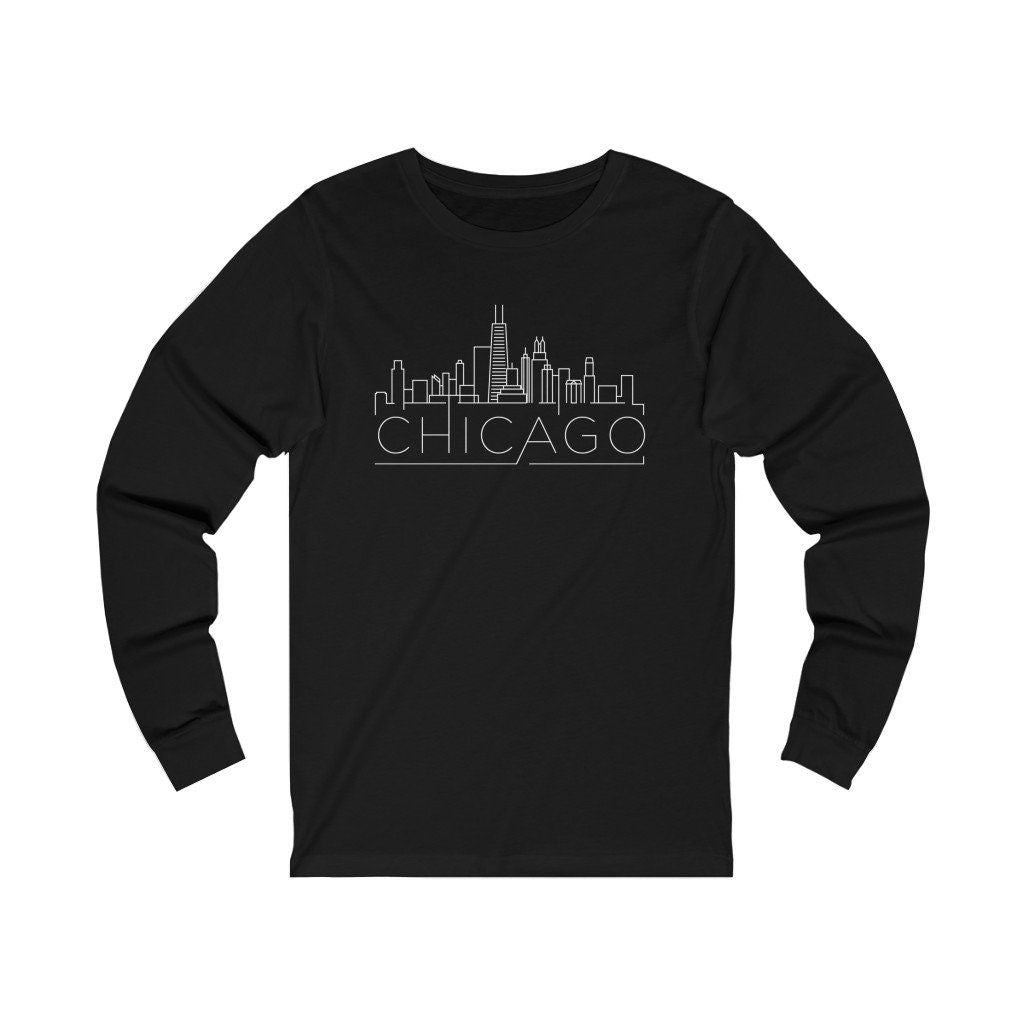 Chicago Illinois Long Sleeve Shirt Skyline Adult Unisex Chicago Long Sleeve T Shirt Personalization Available Graphic Tee – Premium Graphic · Great Gift For Fans