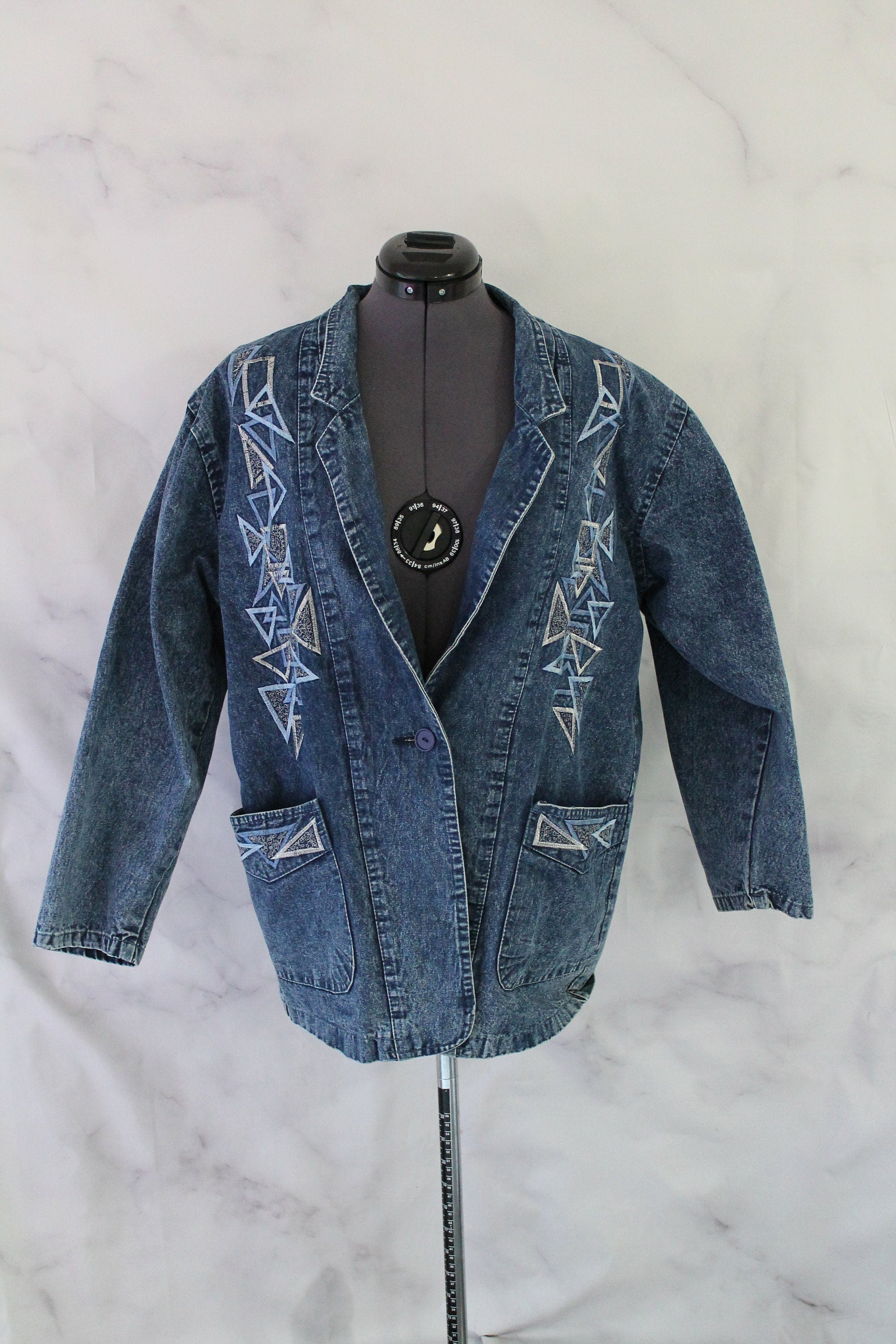 Vintage 80s Embroidered Denim Blazer Acid Wash Jean Jacket Graphic Tee – Fan Favorite · Must-Have Style