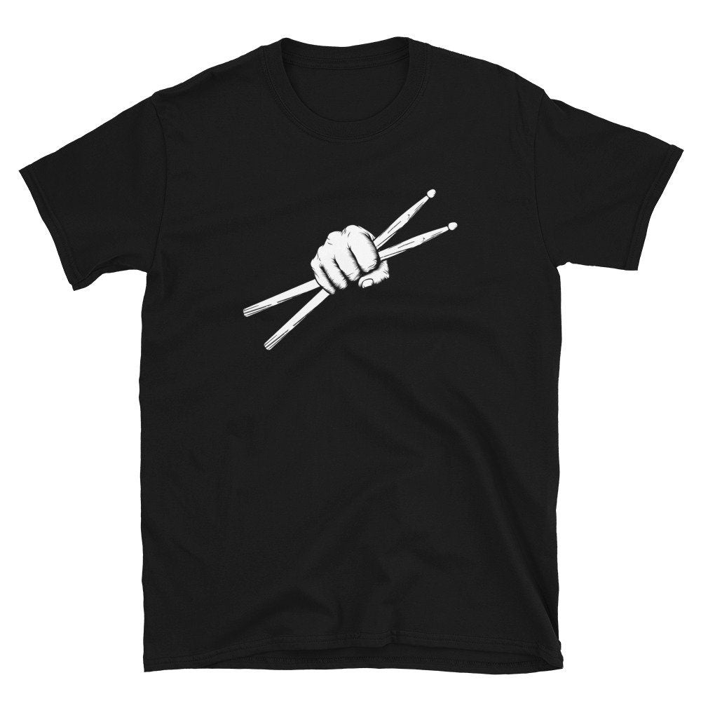 Drum Sticks with Fist Heavy Metal Rock Musician Drummer Short Sleeve Unisex T Shirt Graphic Tee – Everyday Comfort · Trending Graphic Apparel