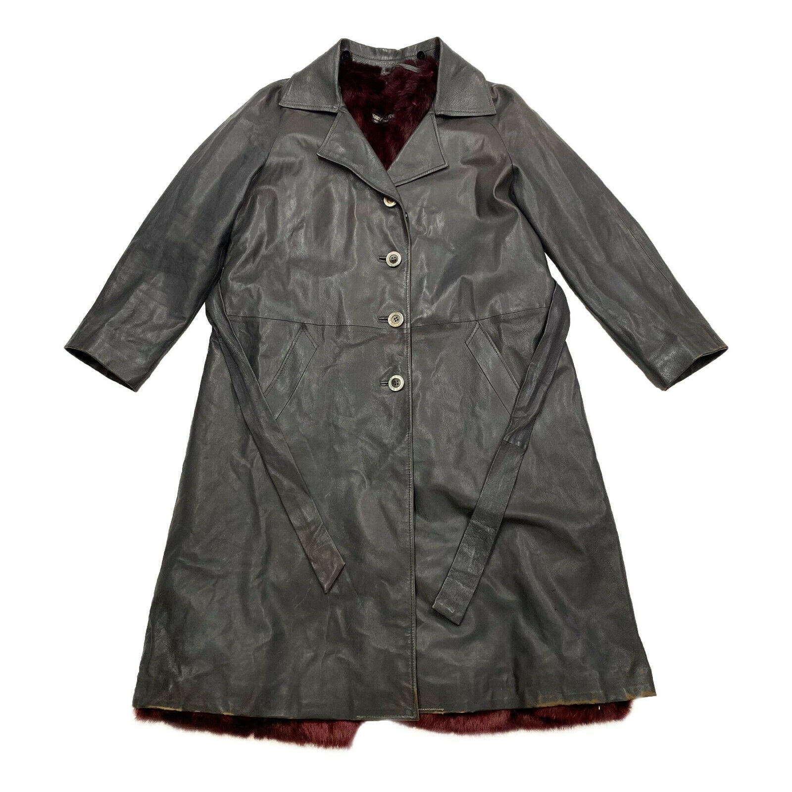 Mario Valentino Long Fur Lined Leather Trench Coat Vintage Designer Grey VTG Graphic Tee – Easygoing Wear · Perfect For Daily Wear