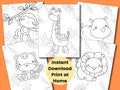 Safari Coloring Pages for Kids Kids Party Games Jungle Birthday Favor Animal Coloring Sheet Baby Shower Activities Homeschool Printable Graphic Tee – Feel-Good Design · Trending Graphic Apparel