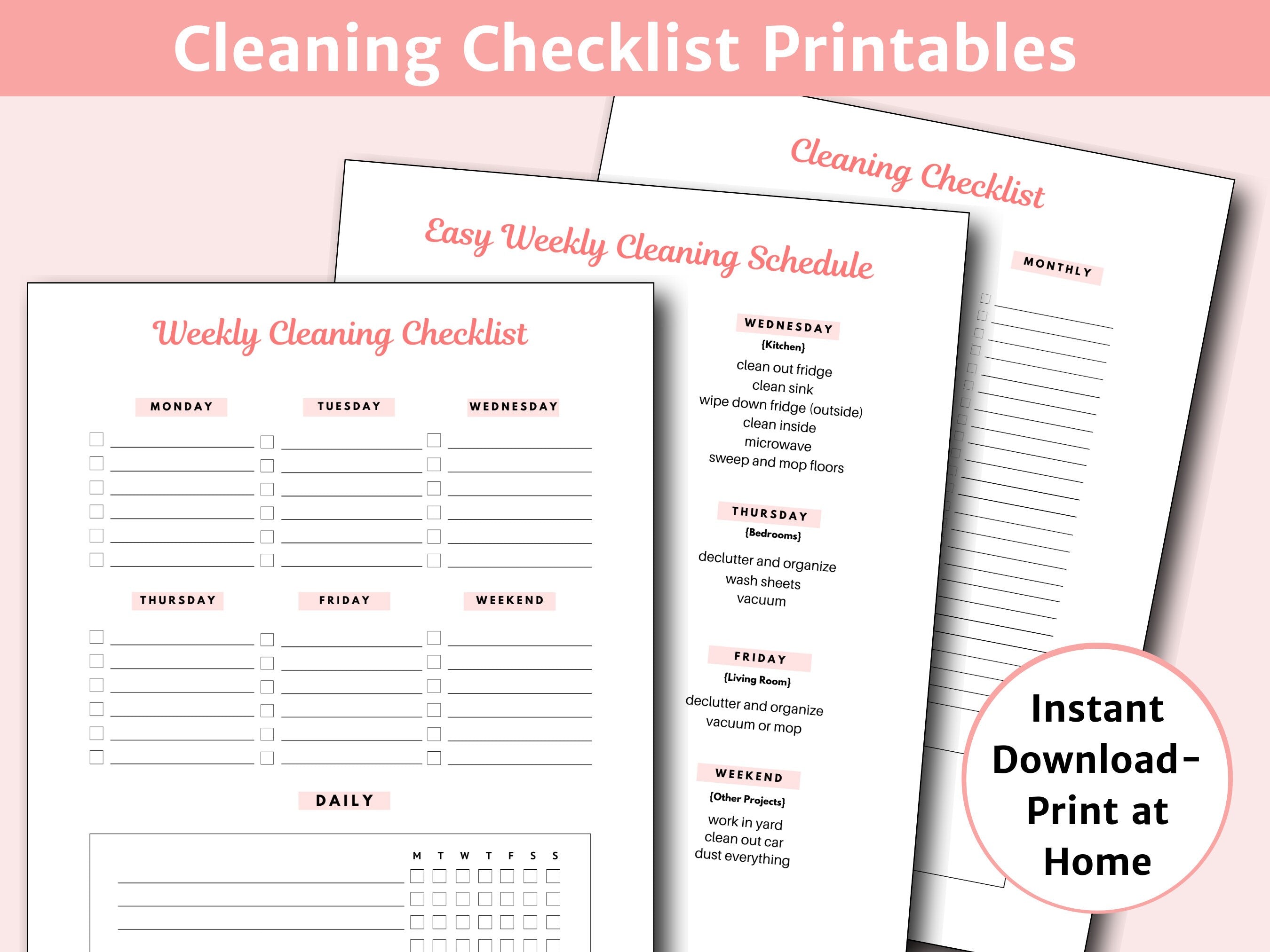 Cleaning Checklist Printable Home Cleaning Schedule Weekly Cleaning Cleaning Planner Chore Chart Home Binder Monthly Cleaning List Graphic Tee – Easygoing Wear · Must-Have Style
