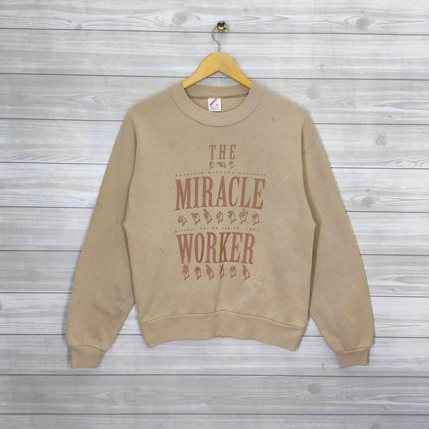 80s Crewneck Small Vintage Jerzees The Miracle Worker Sweatshirt Jumper Pullover Brown Size S Sweatshirt – Everyday Comfort · Great Gift For Fans