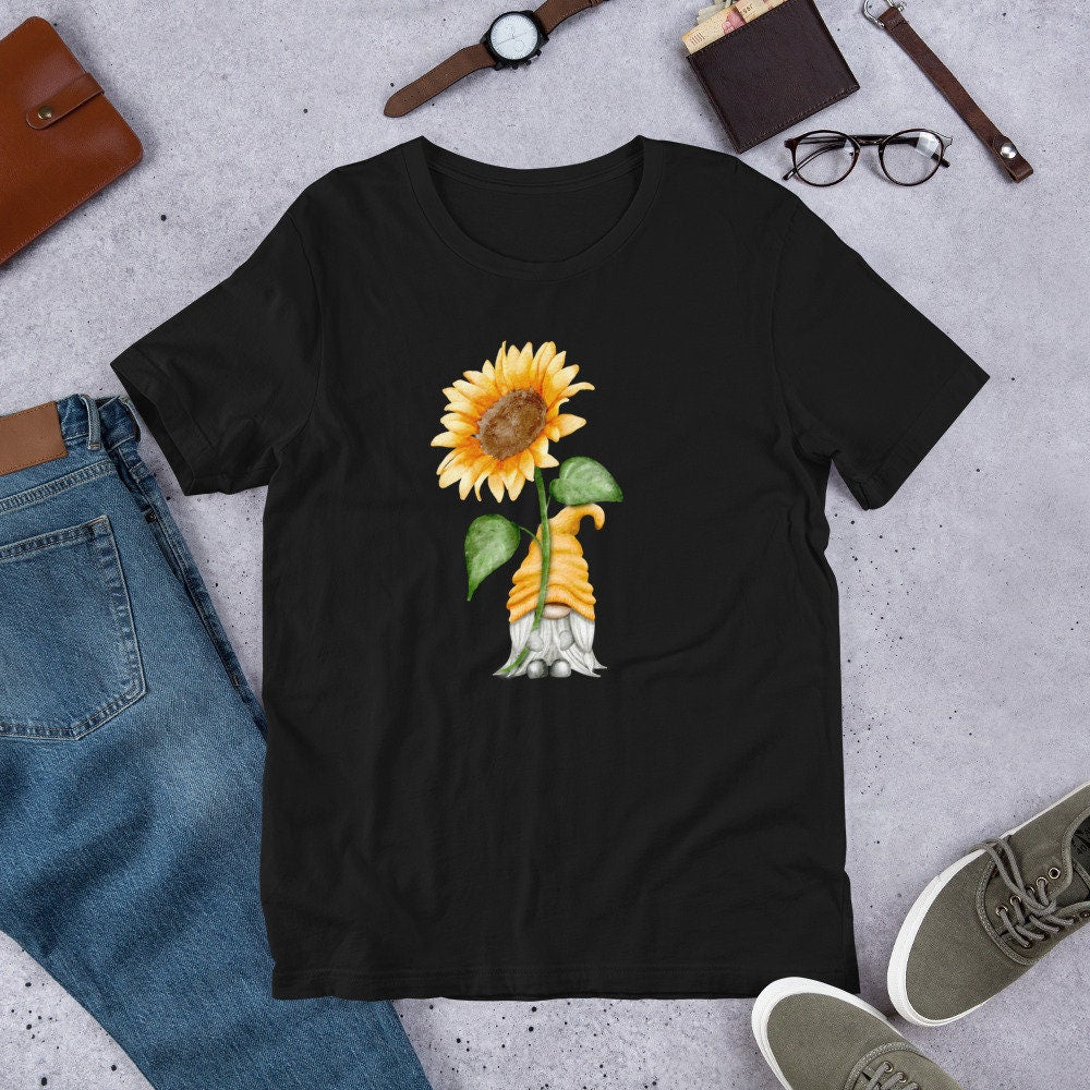 Sunflower Gnome Love Short Sleeve Unisex T Shirt Graphic Tee – Cozy Vibes · Trending Graphic Apparel