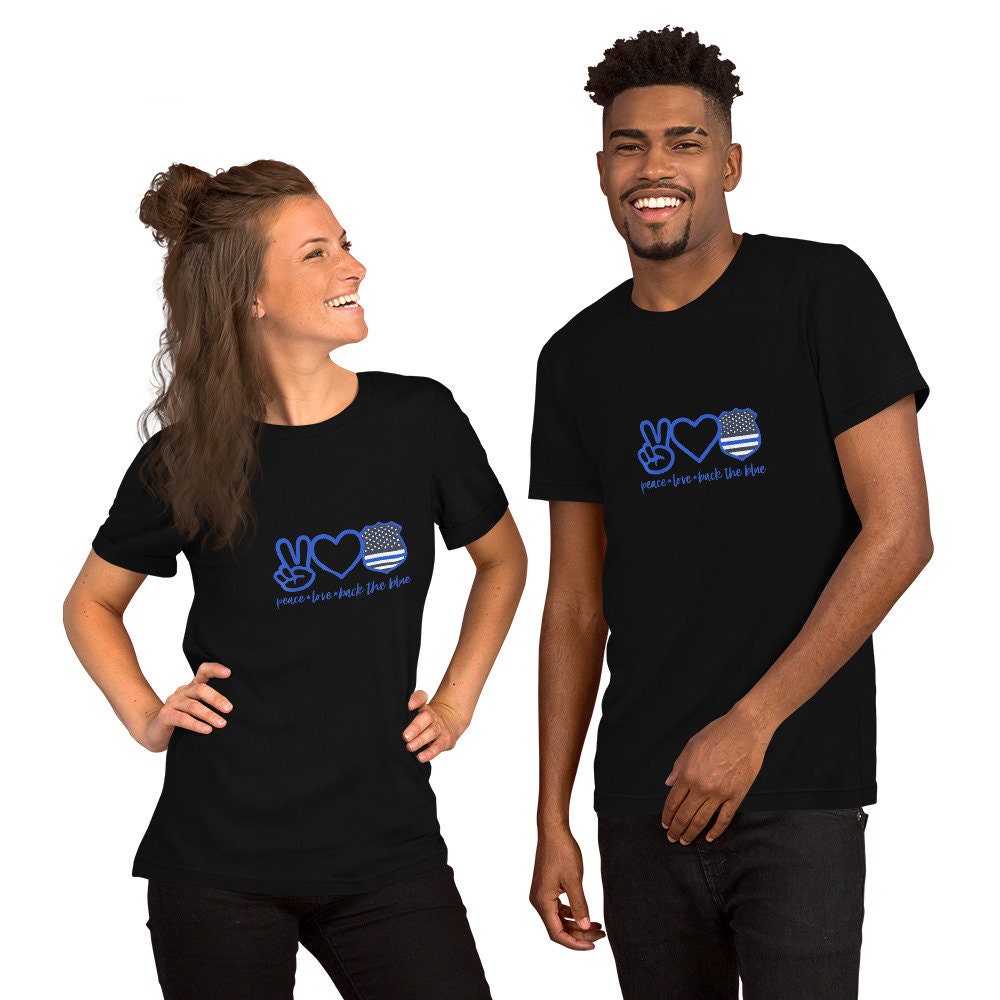 Peace Love Back The Blue Police Support Short Sleeve Unisex T Shirt Graphic Tee – Cozy Vibes · Perfect For Daily Wear