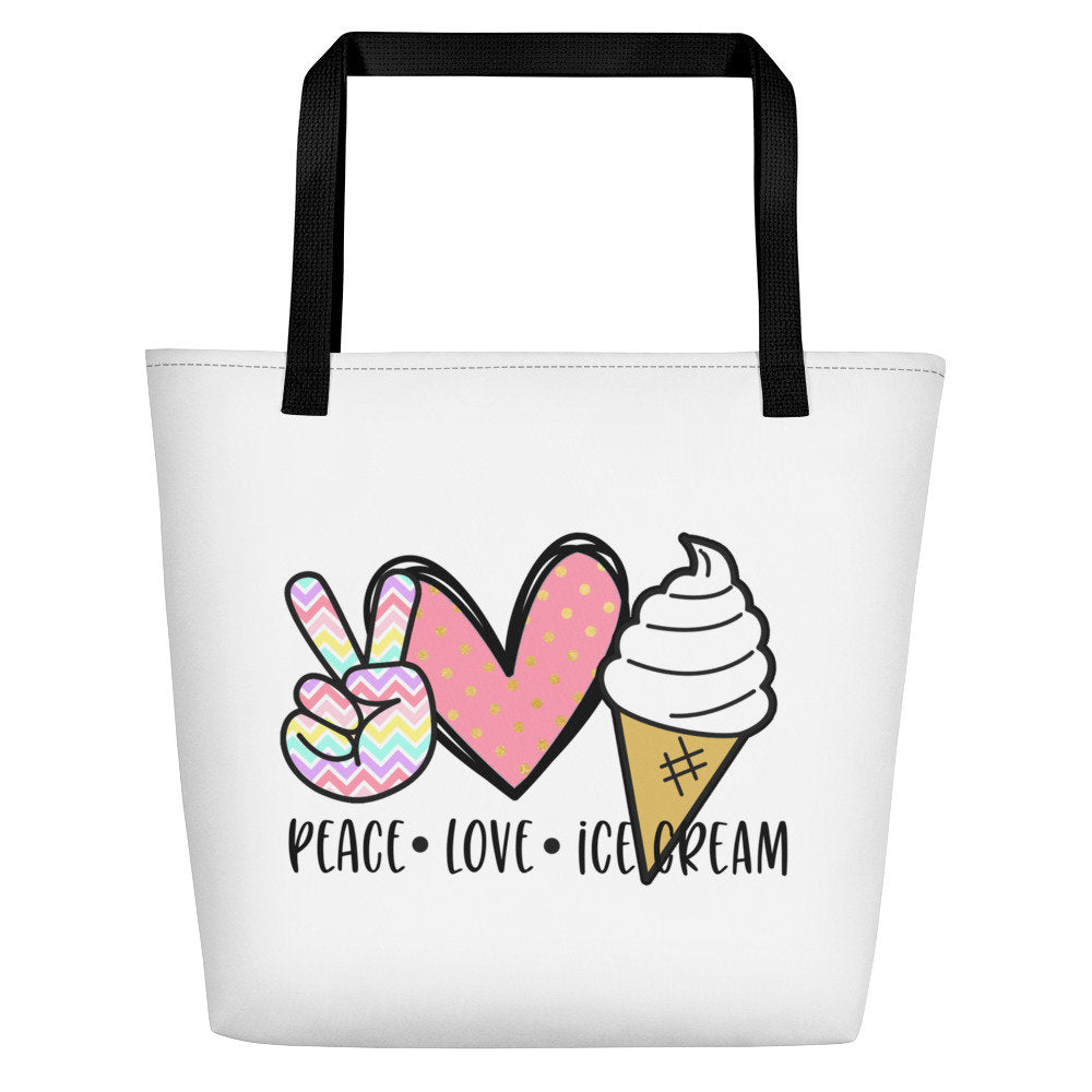 Peace Love Ice Cream Beach Bag Tote Bag – Bold Style · Trending Graphic Apparel