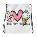 Peace Love Ice Cream Drawstring bag Tote Bag – Easygoing Wear · High-Quality Print