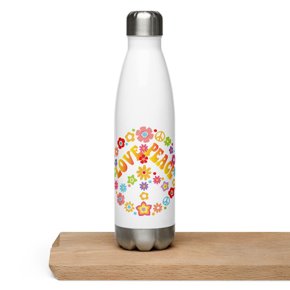 Love and Peace Stainless Steel Water Bottle Graphic Tee – Feel-Good Design · Perfect For Daily Wear
