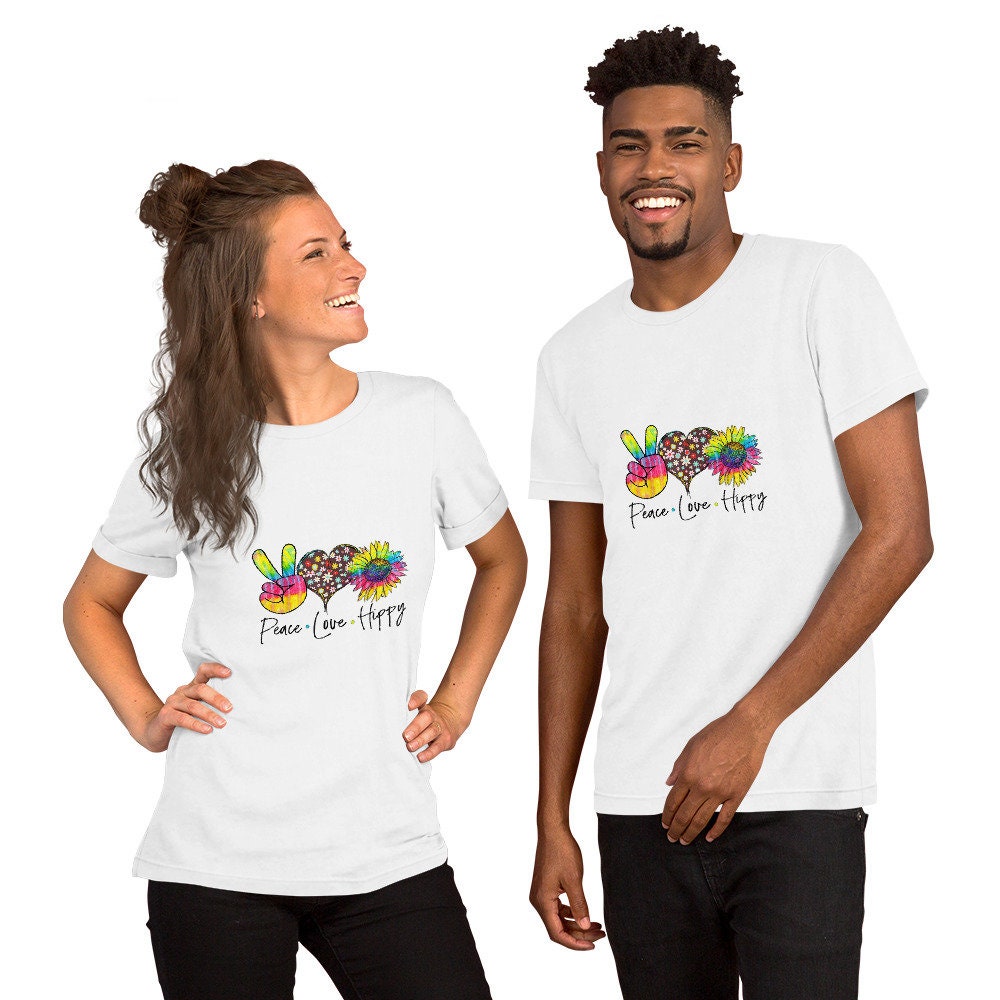 Peace Love Hippy Short Sleeve Unisex T Shirt Graphic Tee – Cozy Vibes · Great Gift For Fans