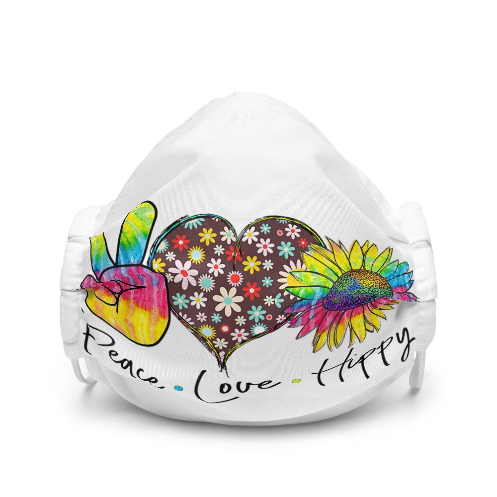 Peace Love Hippy Sunflower White Premium face mask Graphic Tee – Easygoing Wear · Must-Have Style