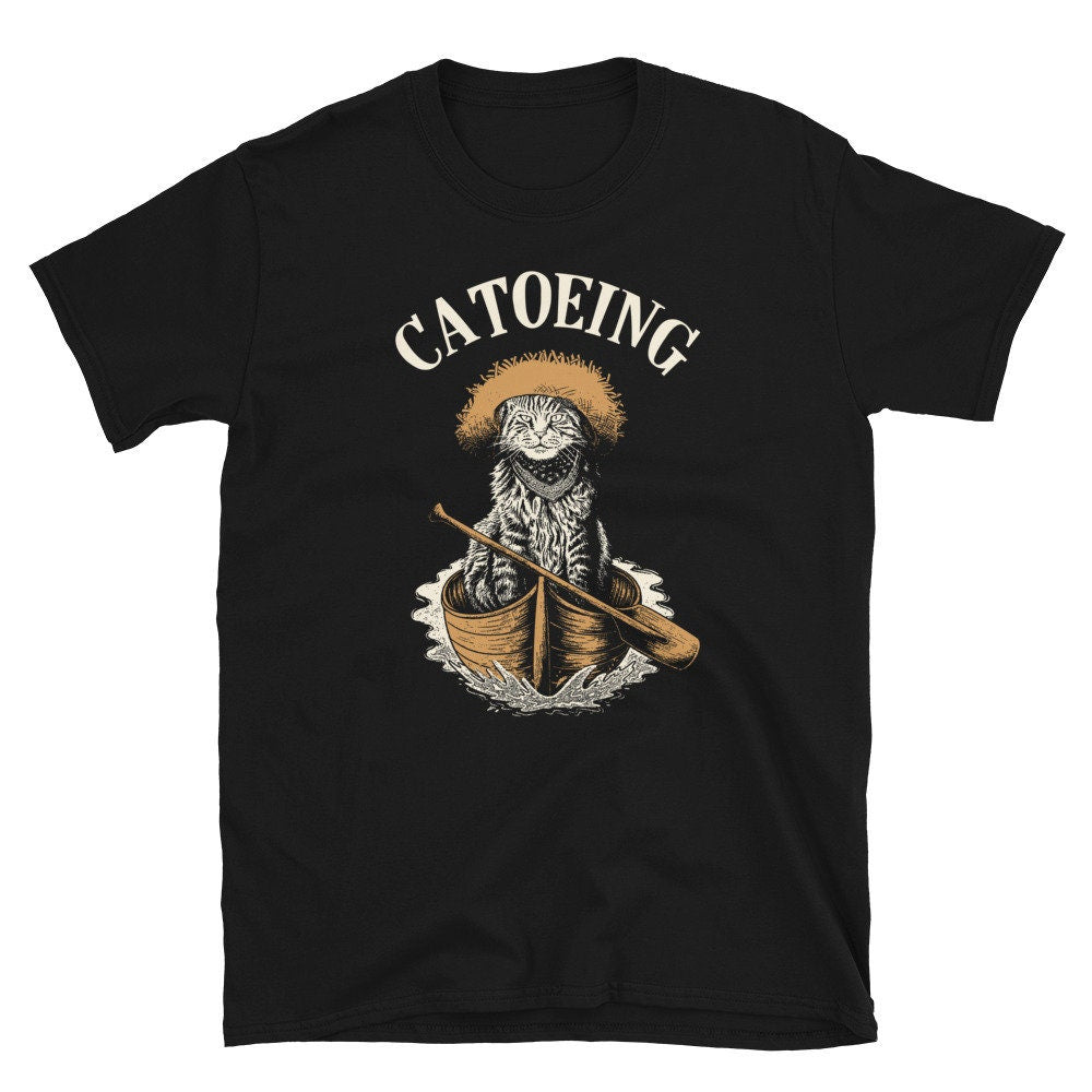 Catoeing Cat Canoeing in River Canoe T Shirt Graphic Tee – Aesthetic Look · Great Gift For Fans
