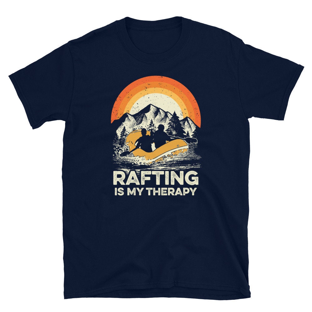 Retro Sunset Rafting is My Therapy Whitewater T Shirt Graphic Tee – Soft Feel · Perfect For Daily Wear