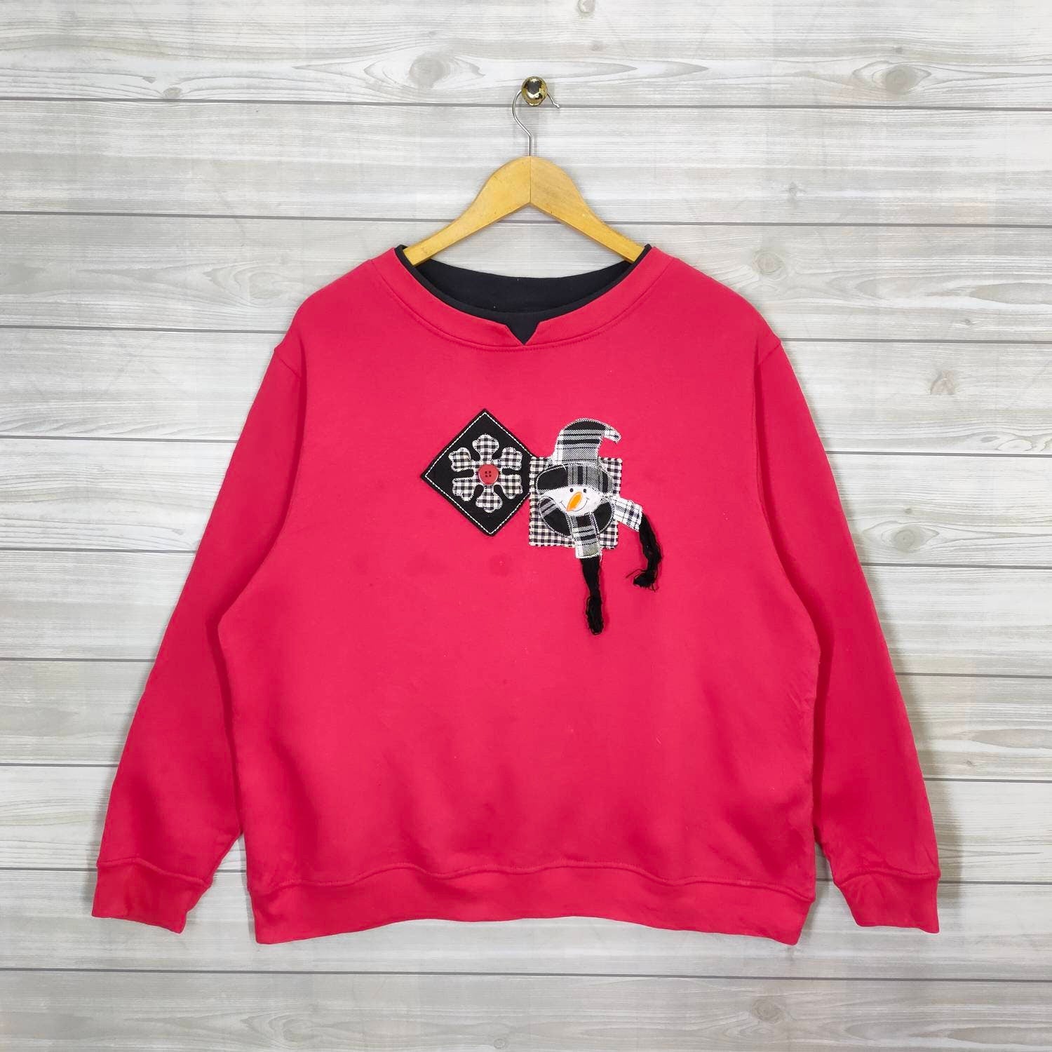 90s Casual Living Sweatshirt Vintage Snowman Winter Holiday Crewneck Jumper Pullover Red Womens Size X large Sweatshirt – Premium Graphic · High-Quality Print
