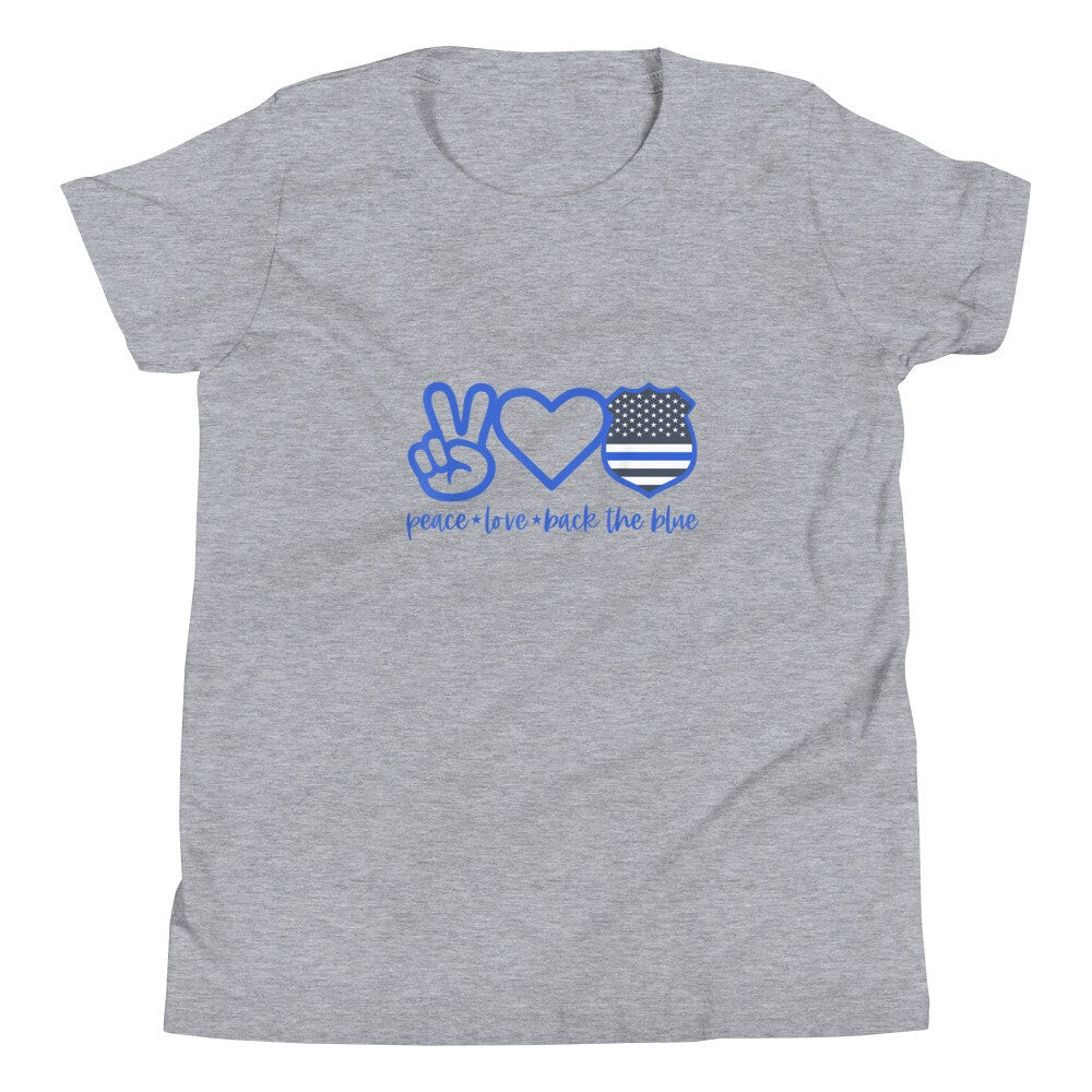 Peace Love Back The Blue Police Support Youth Short Sleeve T Shirt Graphic Tee – Easygoing Wear · Trending Graphic Apparel