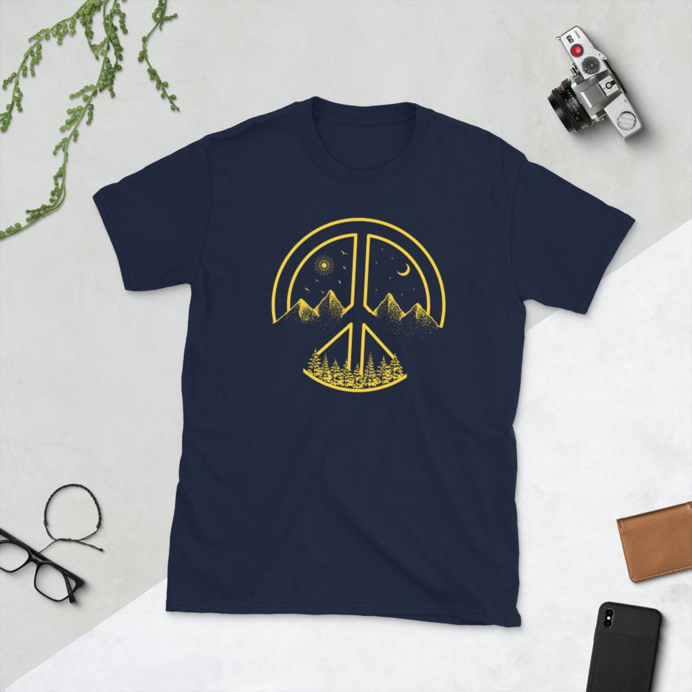 Vintage Mountains and Forest Peace Explorer Camper T Shirt Graphic Tee – Cozy Vibes · High-Quality Print