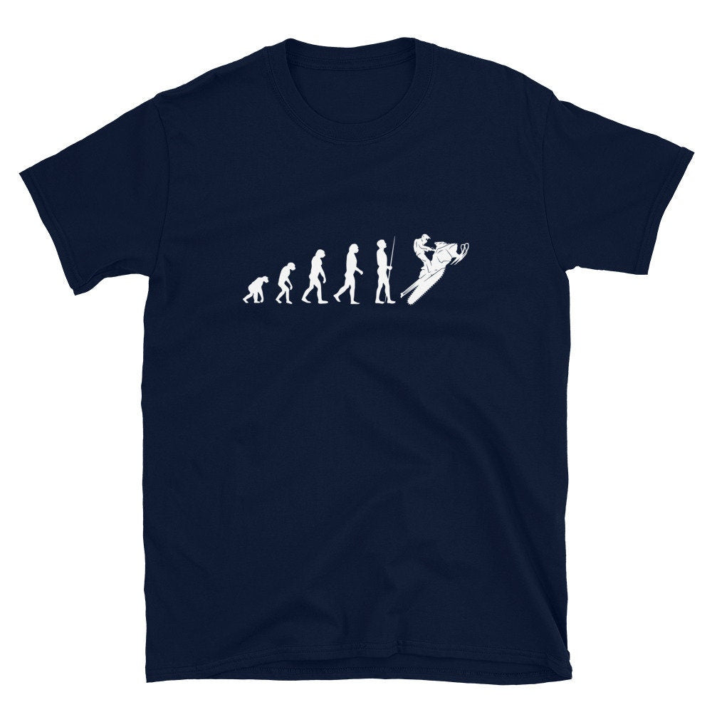 Funny Evolution of Man and Snowmobiler T Shirt Graphic Tee – Feel-Good Design · High-Quality Print