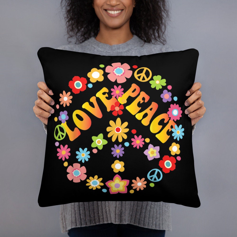 Peace Love Groovy Floral Basic Pillow Graphic Tee – Warm & Stylish · Top Pick For Any Outfit