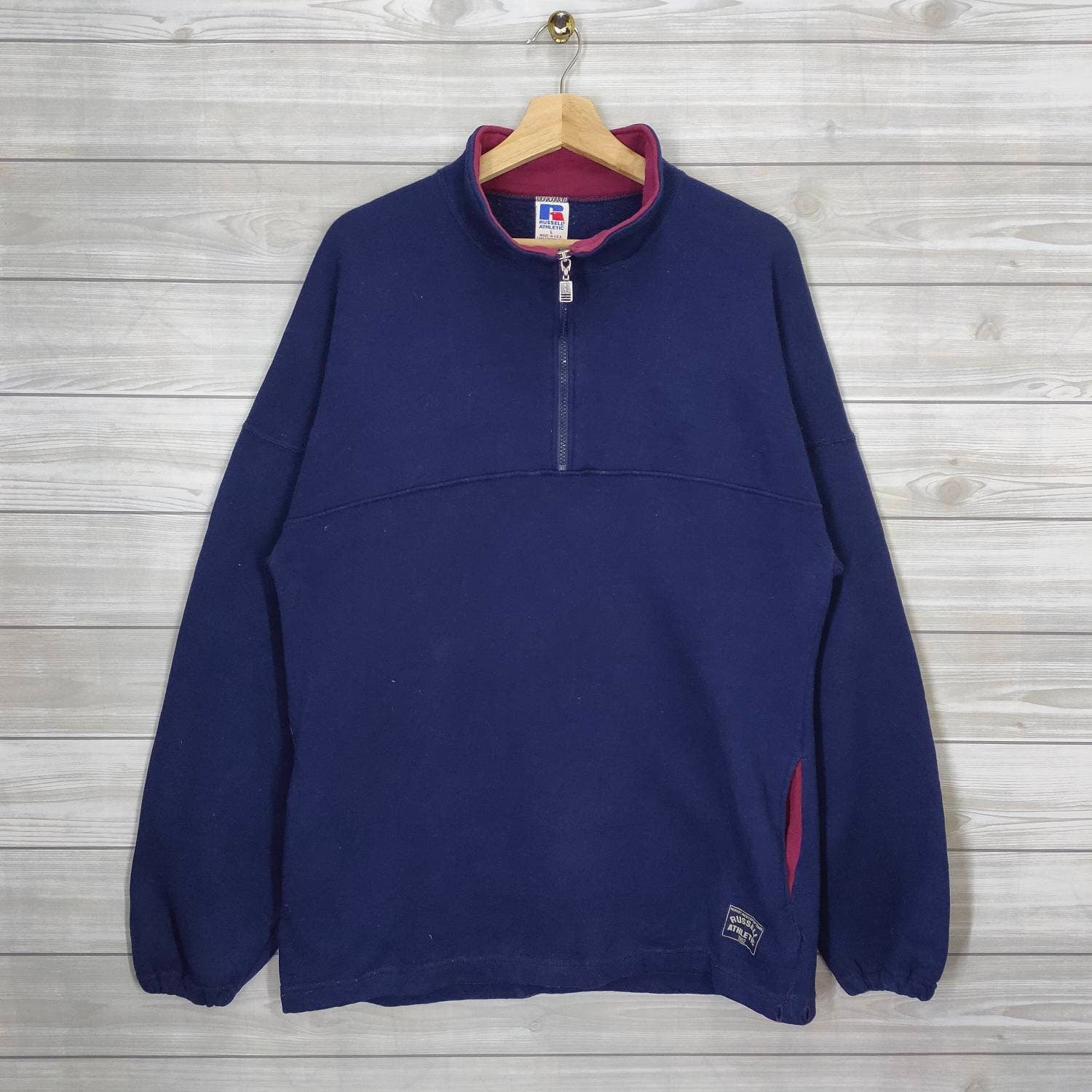 90s Russell Jumper Plain Large Vintage Russell Athletic Sweatshirt Plain Pullover Quarter Zip Navy Blue Size L Sweatshirt – Cozy Vibes · High-Quality Print
