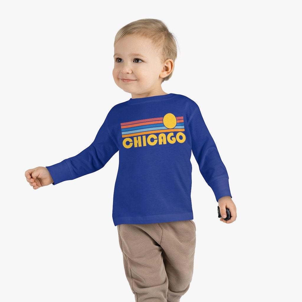 Chicago Illinois Toddler Long Sleeve Shirt Retro Sun Unisex Toddler Chicago T Shirt Personalization Available Graphic Tee – Easygoing Wear · Perfect For Daily Wear