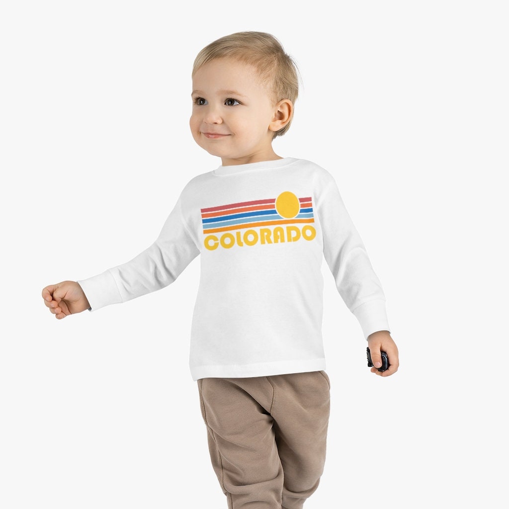 Colorado Toddler Long Sleeve Shirt Retro Sun Unisex Toddler Colorado T Shirt Personalization Available Graphic Tee – Warm & Stylish · Trending Graphic Apparel