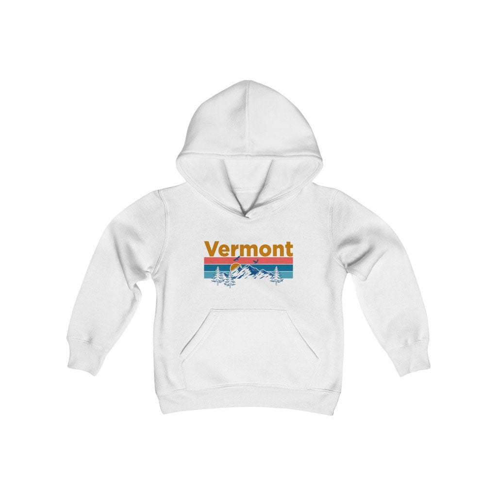 Vermont Youth Hoodie Mountain Sunset Vermont Youth Sweatshirt Personalization Available Hoodie – Easygoing Wear · High-Quality Print