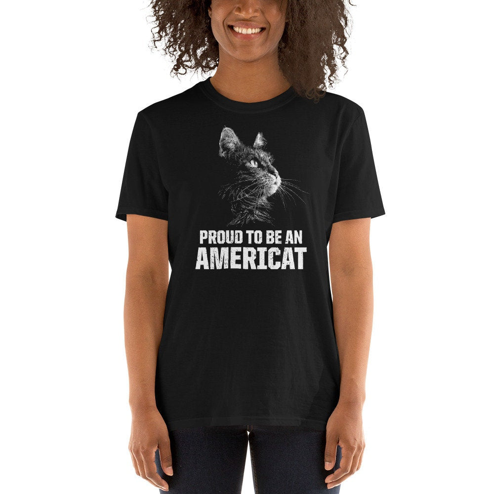 Proud To Be An Americat Black Cat Owner Short Sleeve Unisex T Shirt Graphic Tee – Easygoing Wear · Trending Graphic Apparel