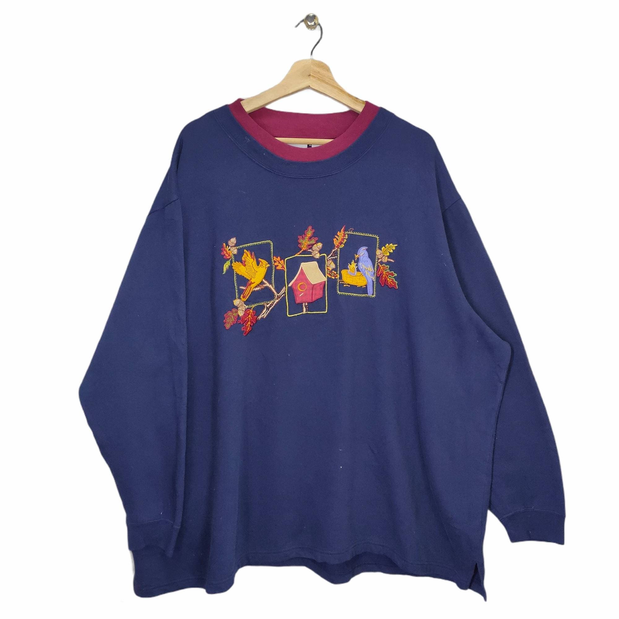 90s Bobbie Brooke Sweatshirt Vintage Sweater Pullover Animal Print Shirt Ringer neck Puffy Bird Cardinal Flower Embroidery Size 2XL Sweatshirt – Soft Feel · Trending Graphic Apparel