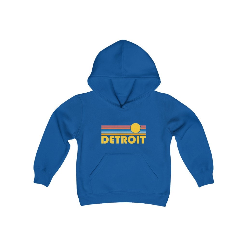 Detroit Michigan Youth Hoodie Retro Sun Detroit Youth Sweatshirt Personalization Available Hoodie – Everyday Comfort · Must-Have Style