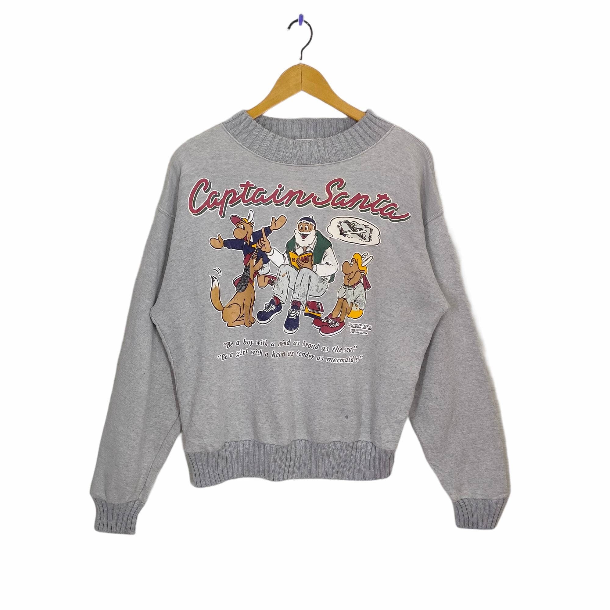 90s Captain Santa Sweater Pullover Large Vintage Captain Santa Sweatshirt Jumper Pullover Gray Ladies Size L Sweatshirt – Everyday Comfort · High-Quality Print