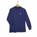 90s REEBOK Sweater Small Vintage Reebok Embroidery Sweatshirt Jumper Pullover Quarter Zip Navy Blue Size S Sweatshirt – Easygoing Wear · High-Quality Print