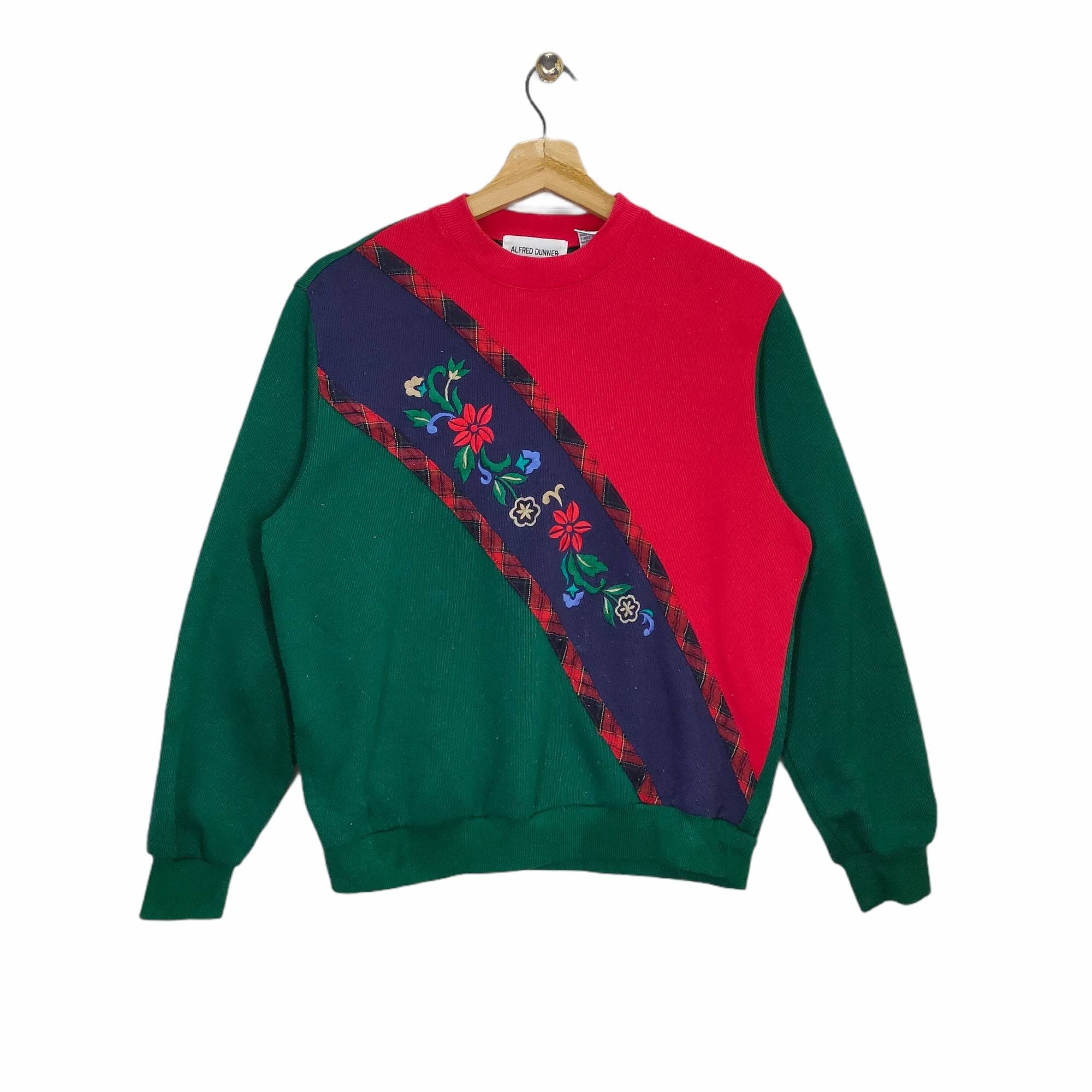 90s Embroidery Flower Sweatshirt Vintage Colorblock Sweater Jumper Pullover Size Sweatshirt – Premium Graphic · Trending Graphic Apparel