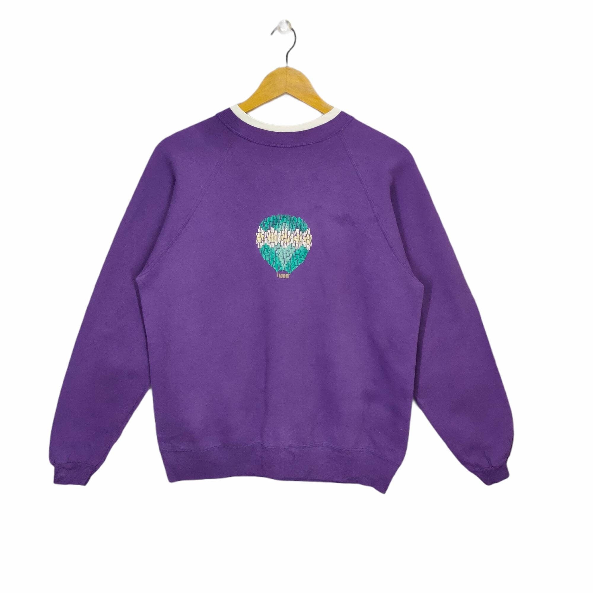 90s Hot Air Balloon Sweatshirt Raglan Medium Vintage Embroidery Balloon Sweater Jumper Pullover Purple Size M Sweatshirt – Premium Graphic · Must-Have Style