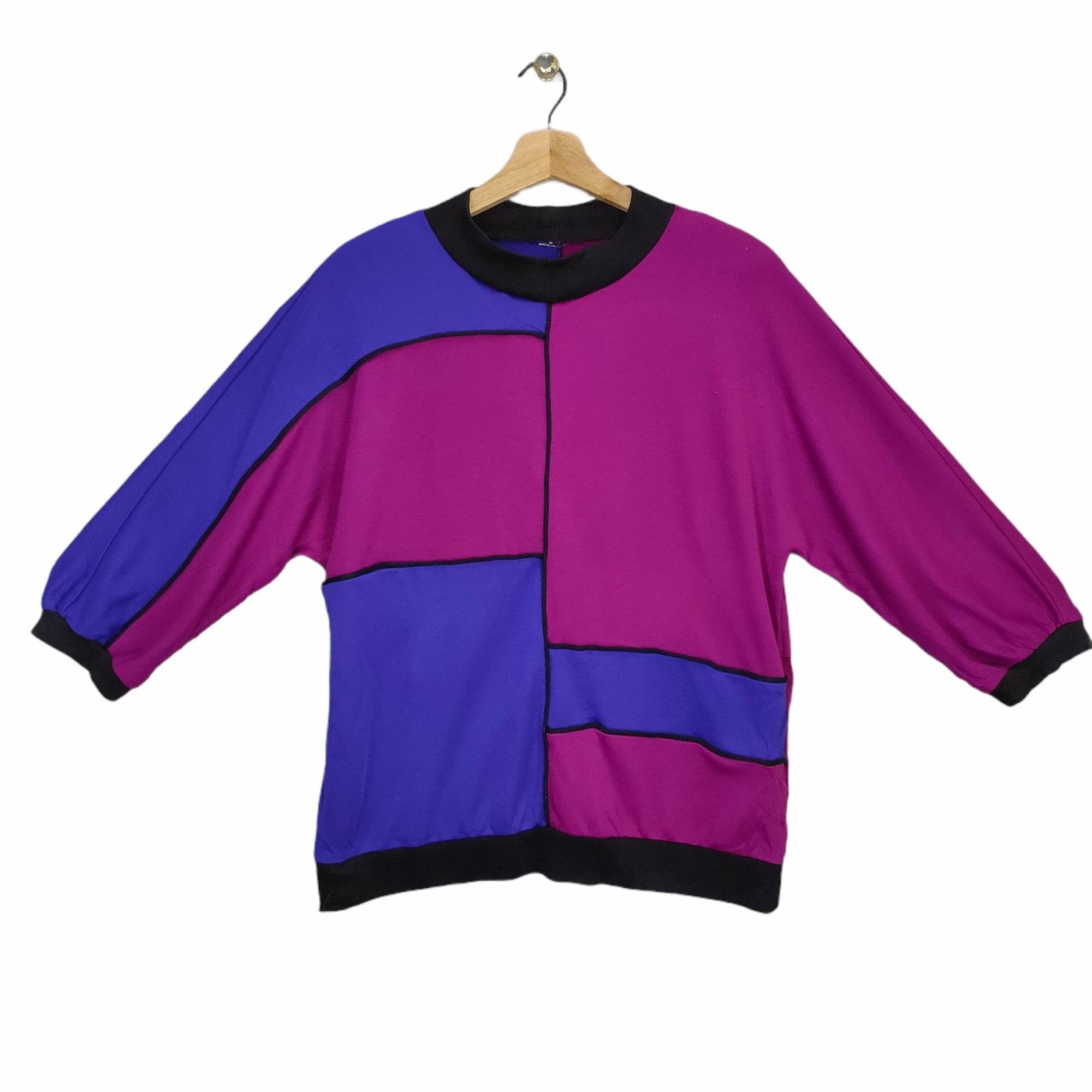 90s Colorblock Shirt Medium Large Vintage Multicolor Strippes Half Sleeve Pullover Crewneck Purple Blue Black Size M L Graphic Tee – Cozy Vibes · Top Pick For Any Outfit
