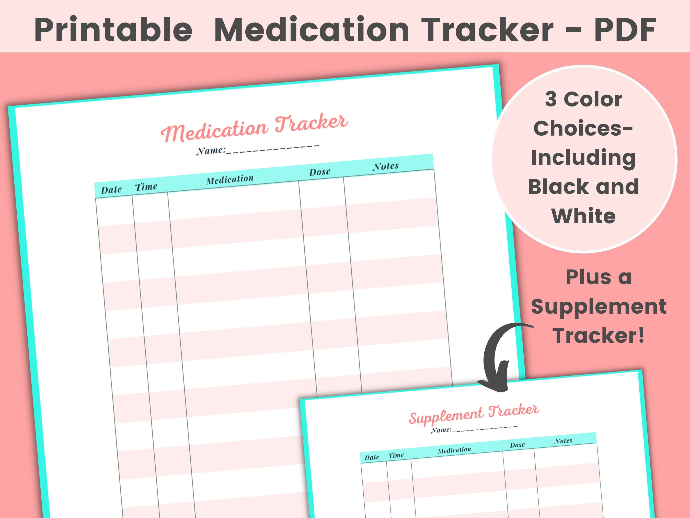 Printable Medication Tracker Print at home medication log med tracker Letter size Medicine and Supplement Tracker Medication List Graphic Tee – Cozy Vibes · Must-Have Style