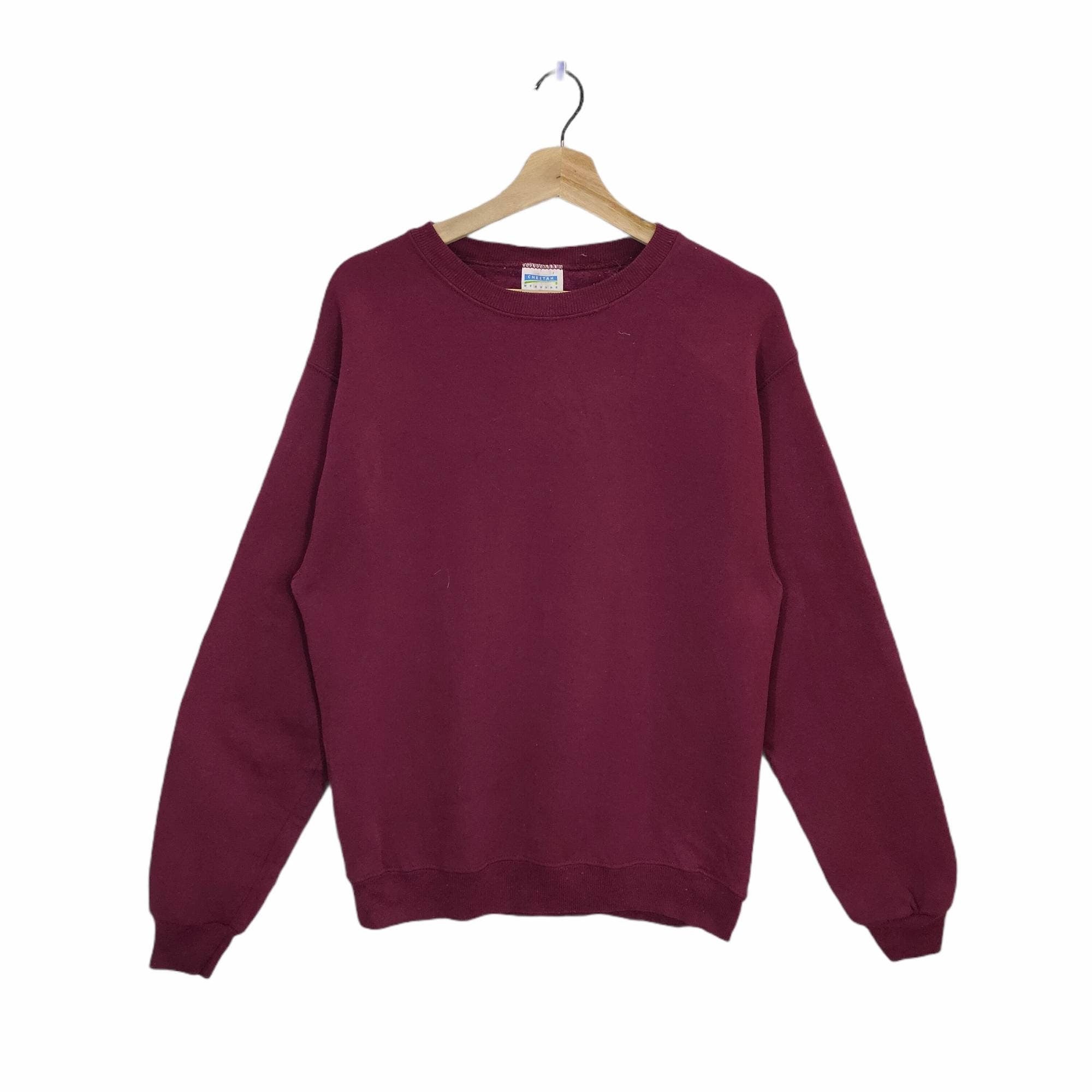 90s Cheetah Made in USA Blank Sweatshirt Medium Vintage Sweater Jumper Pullover Crewneck Plain Maroon Size M Sweatshirt – Bold Style · Great Gift For Fans