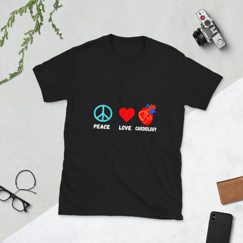 Peace Love Cardiology Medical Doctor Hospital Short Sleeve Unisex T Shirt Graphic Tee – Fan Favorite · Must-Have Style