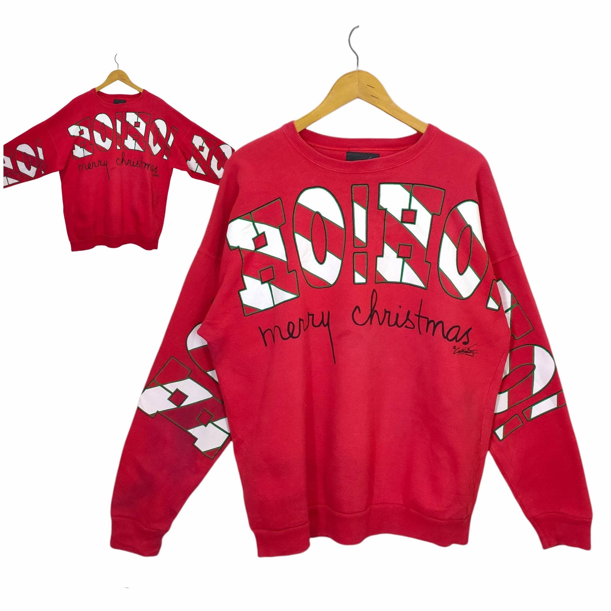 90s Christmas Sweatshirt Large Vintage Ho ho Sweater Jumper Pullover Crewneck Baggy Red Size L Sweatshirt – Warm & Stylish · Great Gift For Fans