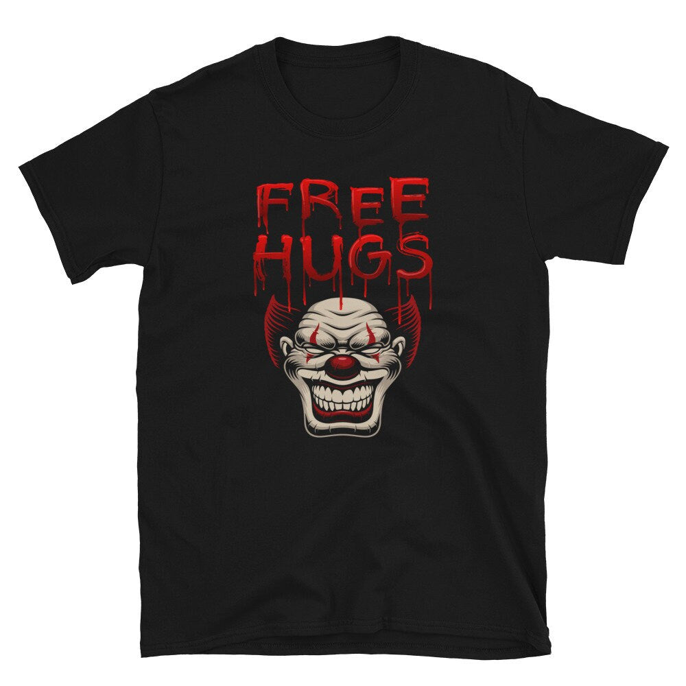 Free Hugs Horrific Halloween Clown Unisex T Shirt Graphic Tee – Soft Feel · Great Gift For Fans
