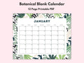 Botanical Calendar Monthly Blank Calendar Printable Calendar Template Horizontal Printable Calendar Pages PDF Printable Download Graphic Tee – Cozy Vibes · High-Quality Print