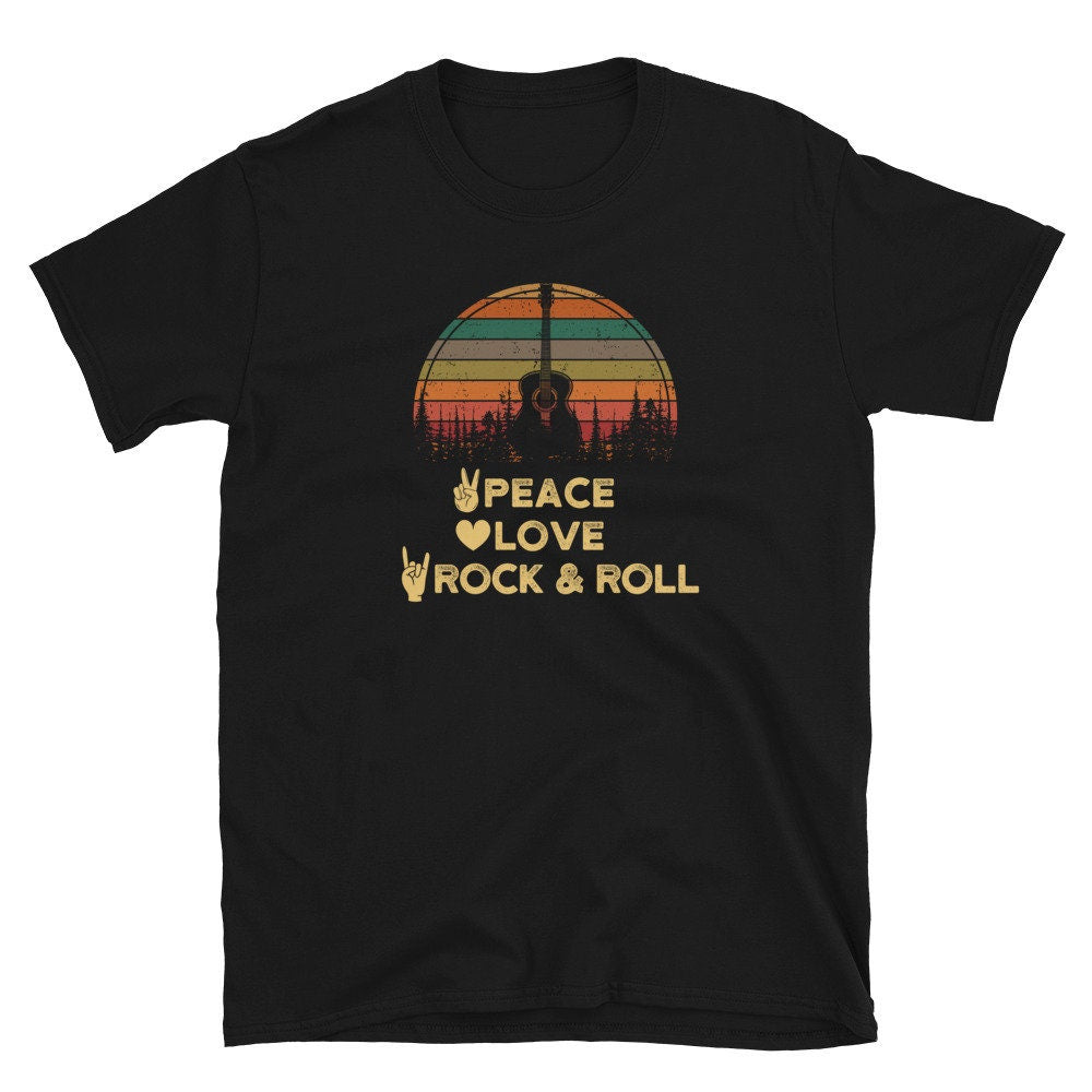 Peace Love and Rock N Roll Unisex T Shirt Graphic Tee – Soft Feel · Top Pick For Any Outfit