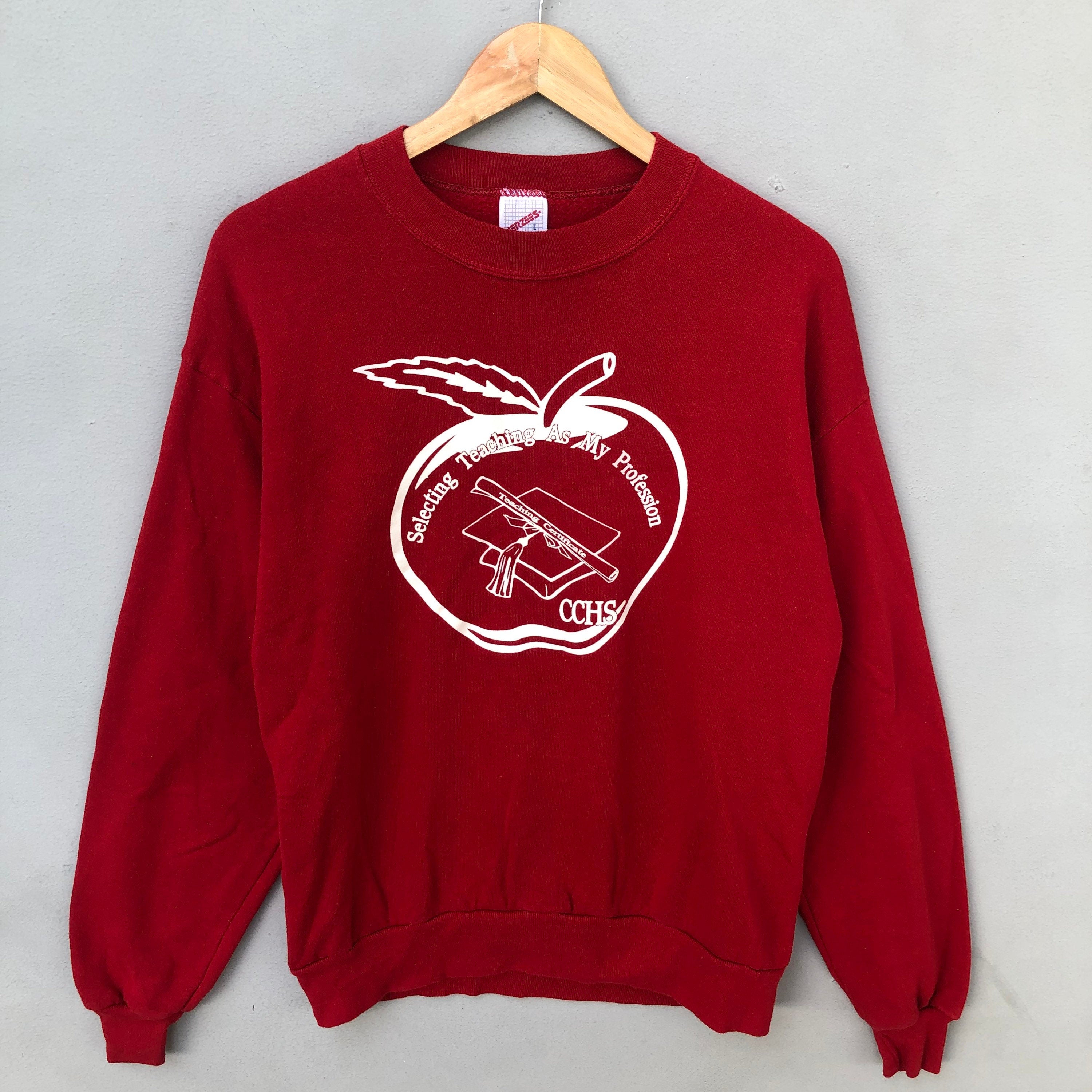 Vintage 90s Selecting Teaching As My Profession Printed Colour Red Sweatshirt Crewneck Size Medium Sweatshirt – Aesthetic Look · Must-Have Style