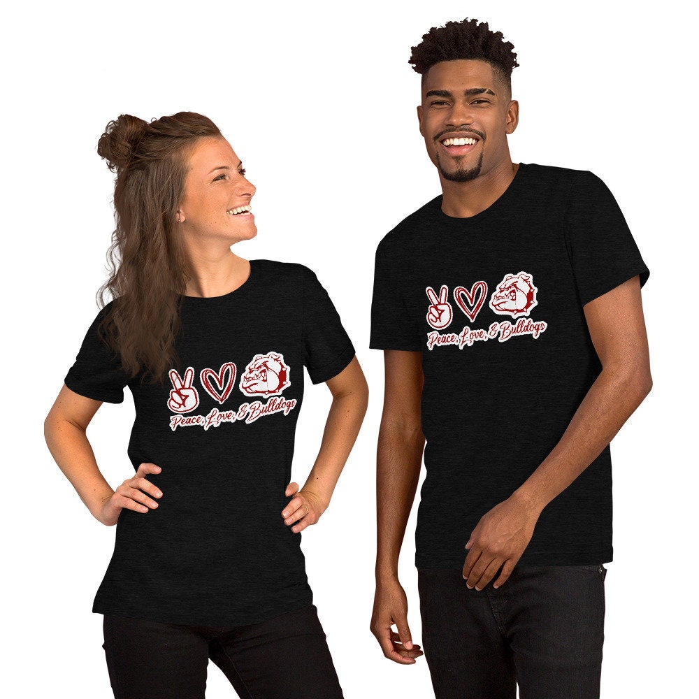 Peace Love and Bulldogs Short Sleeve Unisex T Shirt Graphic Tee – Soft Feel · Top Pick For Any Outfit