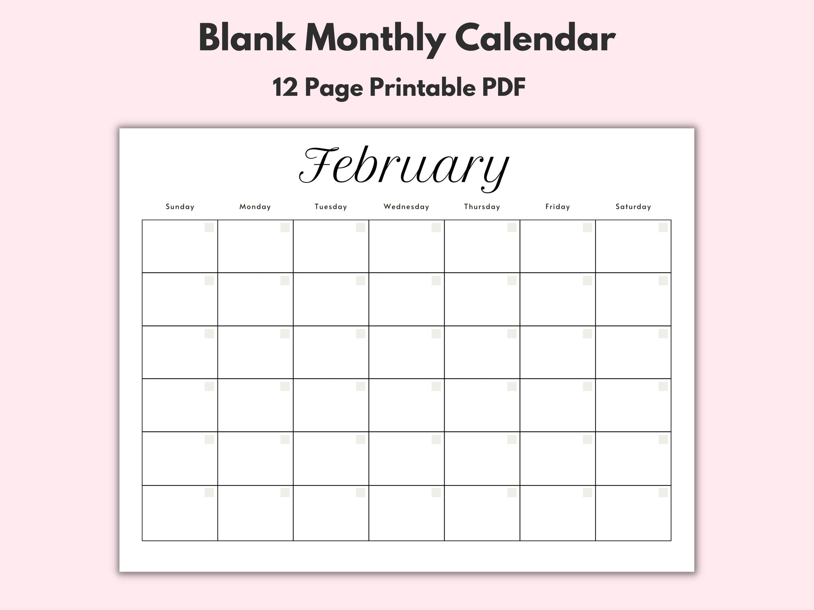 Monthly Blank Calendar Printable Calendar Template Horizontal Printable Calendar Pages PDF Printable Instant Download Simple Calendar Graphic Tee – Cozy Vibes · High-Quality Print