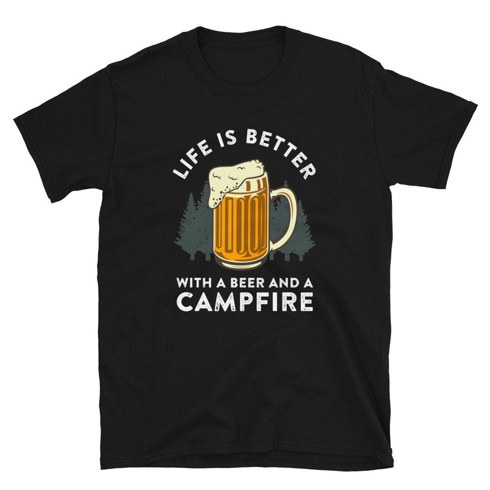 Beer and Campfire Funny Camper Unisex T Shirt Graphic Tee – Everyday Comfort · Must-Have Style