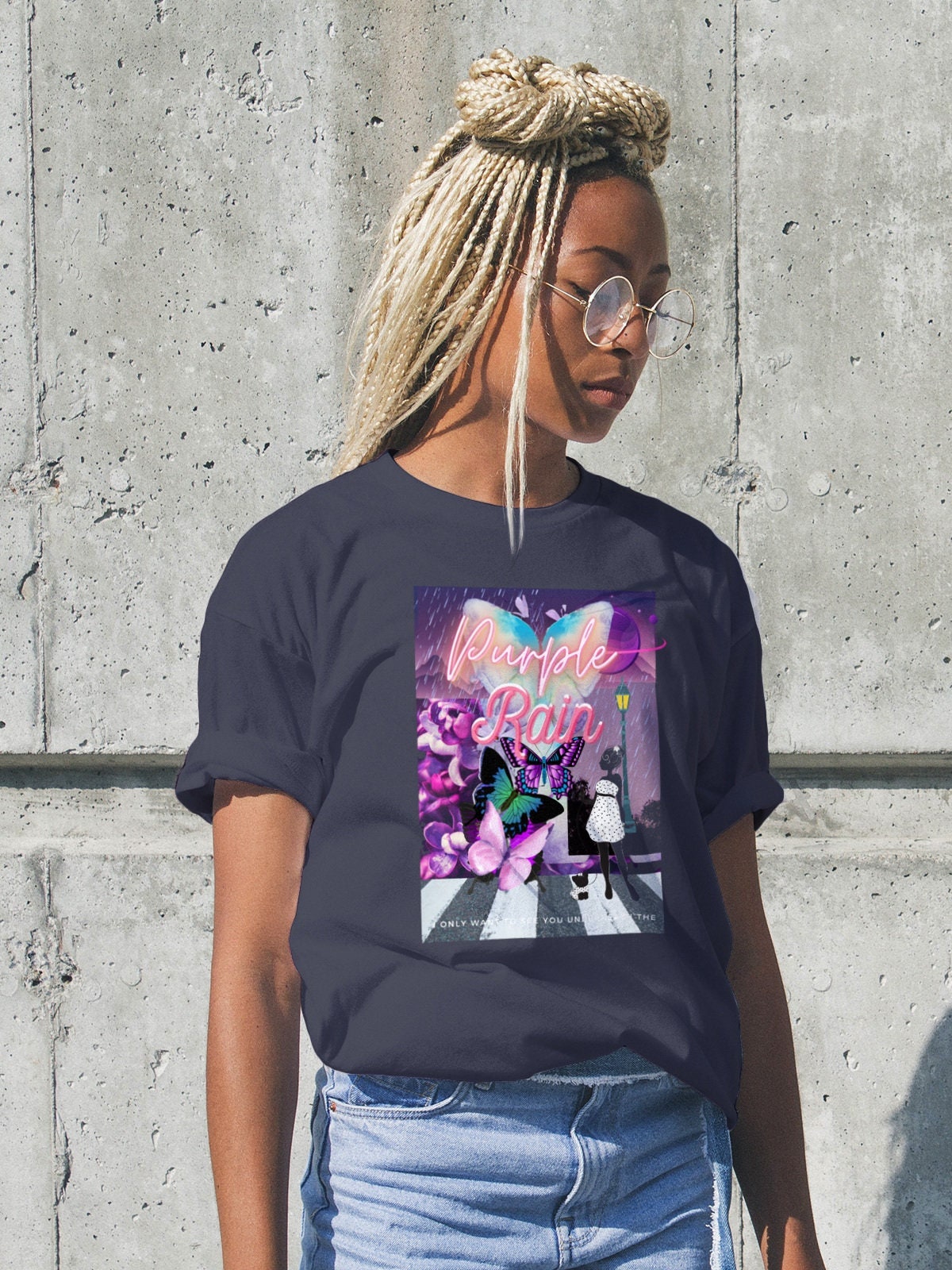 Purple Rain Purple Butterflies Short Sleeve Unisex T Shirt Graphic Tee – Premium Graphic · Great Gift For Fans